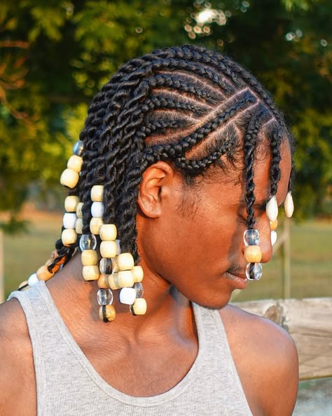 Are you feeling the heat yet?☀️ - Style: “Fulani Twists” by @anastaciaplus - - - - - #afro #braids #twists #hairstyle #blackhairstyles #curls #curlyhair #hairgrowth #blackhair #naturalhair #ahmedreynolds #toktotarik #coils #afrohair #afrotok #type4hair #fyp #foryou #viral #aesthetic Dread With Beads, Fulani Braids Men, Twists And Beads, Fulani Twists, Twists With Beads, Fulani Braids With Beads, Braids With Beads Hairstyles, Beaded Braids, Dreads Short Hair