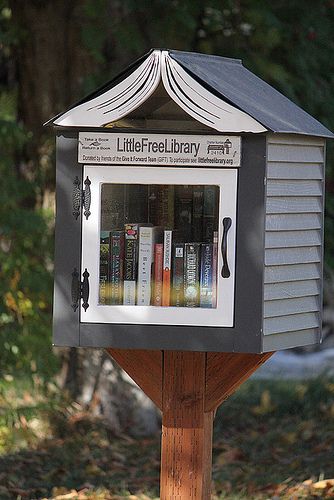 Run a Little Free Library outside your home. The Little Free Library is an organization that promotes literacy and community in towns. Their system is to have volunteers build and maintain little libraries where passersby can "take a book, leave a book." http://littlefreelibrary.org/ (Spokane, WA #2410) Little Free Library Plans, Tiny Library, Street Library, Library Plan, Library Inspiration, Lending Library, Mini Library, Community Library, Book Exchange