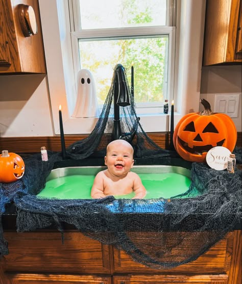 Baby girl Halloween milk bath photos | seven month milestone photos Halloween Pictures For Babies, Halloween Milestone Pictures, Halloween Baby Photoshoot Ideas, October Baby Photoshoot, Two Month Old Baby Pictures, Halloween Photoshoot Baby, Baby Halloween Photoshoot, Halloween Baby Photoshoot, Halloween Photo Ideas