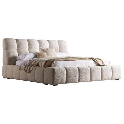 Simeon Collection Escape King Upholstered Platform Bed in Fluffy River Rock, King Upholstered Platform Bed, Upholstered Bedroom Set, Calming Aesthetic, Platform Bedroom Sets, King Upholstered Bed, Queen Upholstered Bed, Tufted Bed, Woven Textiles, Upholstered Panel Bed