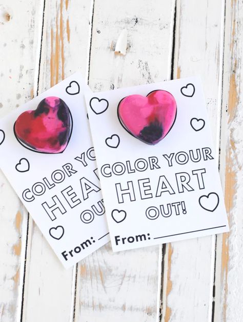 Color Your Heart Out Valentine Printable, February Themes, Heart Shaped Crayons, Crayon Valentines, Crayon Heart, Crafty Mom, Preschool Valentines, Printable Valentine, Valentines Printables Free