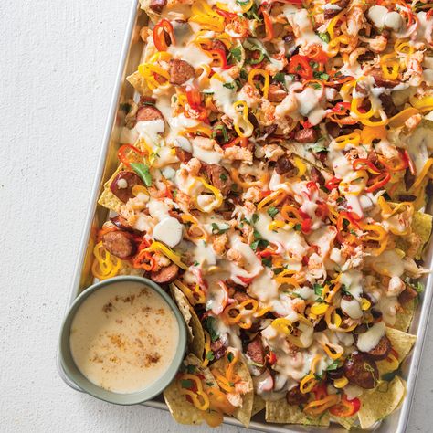 Crawfish Nachos - Louisiana Cookin Crawfish Nachos, South Louisiana Recipes, Spicy Cheese Sauce, Seafood Nachos, Nola Recipes, Nachos Recipes, Pasta Spicy, Nacho Recipes, Summertime Food