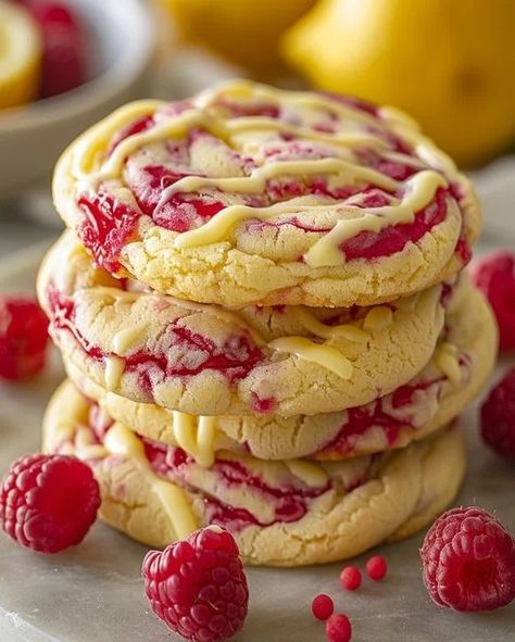 White Chocolate Lemon Raspberry Cookies - Delicious Recipe - optimal recipes Lemon Raspberry Cookies Recipe, Lemon Raspberry Cookies, Optimal Recipes, Raspberry Cookie Recipes, Cookies Lemon, Chocolate Lemon, White Chocolate Recipes, Parfait Desserts, Fruity Treats