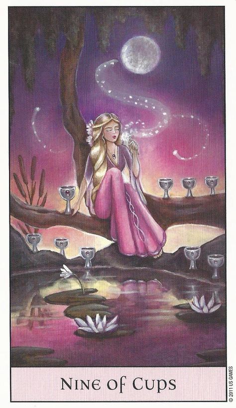 Nine of Cups. The Nine of Cups is considered a "wish card". One of the most positive cards in the tarot. 10 Of Cups, Nine Of Cups, Ten Of Cups, Tarot By Cecelia, Suit Of Cups, Tarot Cups, Cups Tarot, Learning Tarot Cards, Tarot Magic