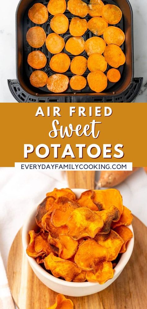 Homemade air fryer sweet potato chips are the ultimate guilt-free snack! With their irresistible crunch and delicious flavor, you won’t be able to stop at just one. Air Fried Sweet Potatoes, Air Fryer Sweet Potato Chips, Fried Sweet Potatoes, Air Fryer Recipes Chips, Sweet Potato Chips Baked, Potato Chip Recipes, Guilt Free Snacks, Side Dishes For Bbq, Healthy Vegan Snacks