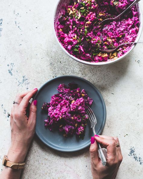 Super Pink Roasted Beet & Rice Salad Healthy Rice Salad, Beet Salad Recipe, Creamy Garlic Dressing, Salad Recipes Gluten Free, Pink Rice, Rice Photography, Garlic Dressing, Beet Salad Recipes, Roasted Beet Salad