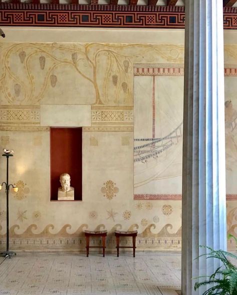 Kelly Behun on Instagram: “interior at Villa Kerylos, the ancient Greek inspired villa in Beaulieu-sur-Mer, in the south of France, built in the early 1900's by…” Ancient Greek House Interior, Greek House Interior, Villa Kerylos, Kelly Behun, Greek House, Cultural Studies, The South Of France, World Of Interiors, South Of France