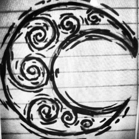 Van Gogh Moon Tattoo, Swirl Moon Tattoo, Swirly Moon Tattoo, Spiral Moon Tattoo, Spiritual Moon Tattoos, Moon Tattoo Drawing, Spiral Tattoo Ideas, Swirl Drawing, Moon Doodles