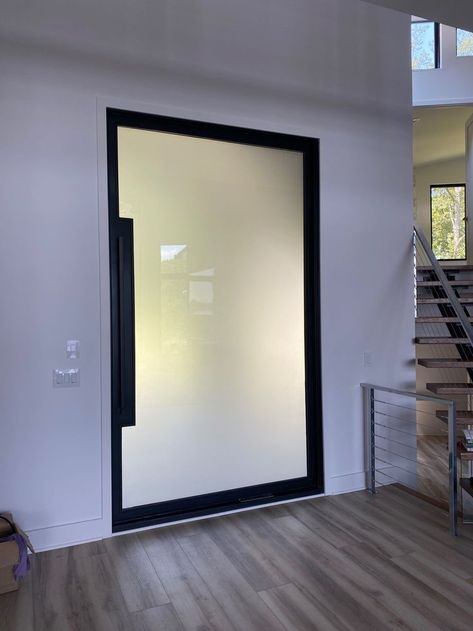 Frosted Glass Entry Door, Frosted Glass Pivot Door, Frosted Glass Design Office Front Doors, Frosted Glass Door Design Front Entry, Frosted Glass Front Door Entrance, Office Front Door Entrance, Front Door Frosted Glass Design, Door Ideas For Home, Christmas Door Ideas For Work