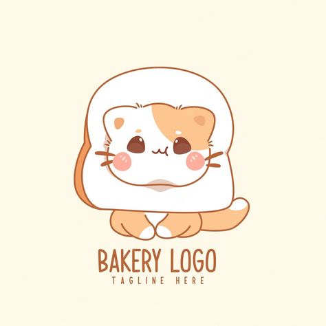 Premium Vector | Cute cat in bread cartoon vector icon illustration kawaii hand drawn logo for bakery Cute Logos Ideas, Cat Bakery Illustration, Cat Bread Drawing, Cute Bread Cartoon, Cute Bread Drawings, Cute Logo Design Ideas, Cat With Bread, Cute Bakery Logo, Logo Bakery Design