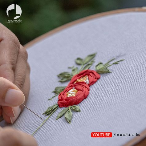 embroidery, flowers Silk Ribbon Embroidery Patterns Design, Silk Thread Flower Embroidery, Silk Ribbon Embroidery Dress, Ribbon Embroidery Rose Tutorial, Ribbon Embroidery Cushion Cover, Roses Embroidery, Rose Spray, Dresses Silk, Ribbon Embroidery Tutorial