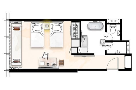 2 Bed Hotel Room, Twin Room Layout, Twin Guest Room, Hotel Room Plan, Singapore Hotel, Roll In Showers, Tech Room, Hostel Room, Singapore Hotels