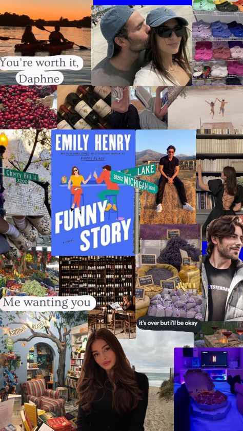 Emily Henry Funny Story Aesthetic, Funny Story Aesthetic, Funny Story Emily Henry Aesthetic, Funny Story Emily Henry, Book Character Aesthetic, Reader Rabbit, Books Edits, 2024 Books, Book Collage