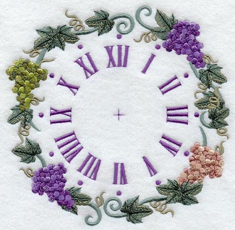 Grape Bunch Clock Freestanding Lace Embroidery, Brother Embroidery, Holiday Flower, Grape Bunch, Free Machine Embroidery Designs, Embroidery Library, Free Machine Embroidery, Free Embroidery Designs, Face Design