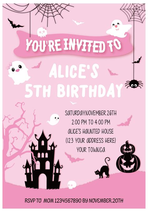 PRICES MAY VARY. Package include: You will get a total of 25pcs Halloween invitations with 25pcs pink envelopes. Each envelope will have double-sided tape on it. All invitations feature a design on both sides. Easy to write on: The back of the invitations are blank giving you plenty of room to write in your the name & age, party time & location etc. After writing, you can sincerely invite your friends to your Halloween party. Special Halloween design: Our Halloween invites are specially designed Birthday Day Invitation Card, Halloween Birthday Invitations Kids, Halloween Invitation Ideas, Shower Costume, Pink Halloween Baby Shower, Pink Halloween Birthday, Halloween Birthday Card, Teen Halloween Party, House Party Invitation