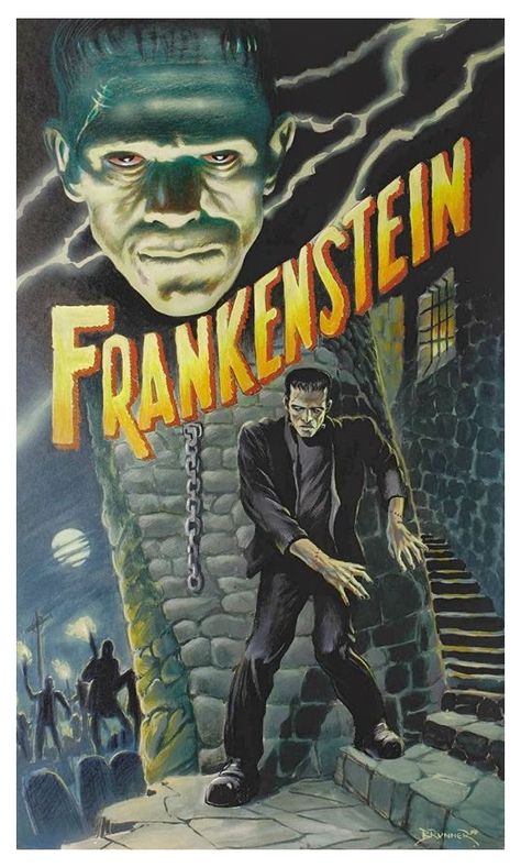 Frankenstein. Universal Monsters Art, Classic Horror Movies Posters, Classic Monster Movies, Frankenstein Art, Horror Monsters, Horror Posters, Retro Horror, Horror Movie Art, Horror Icons