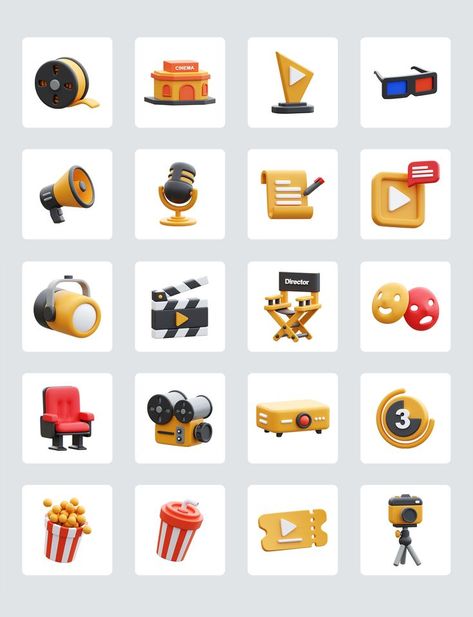 Cinema 3D Icons 3d Icons, 3d Assets, Brand Guidelines, The Colour, 3d Illustration, Icon Set, Icon Design, Unique Design, Presentation