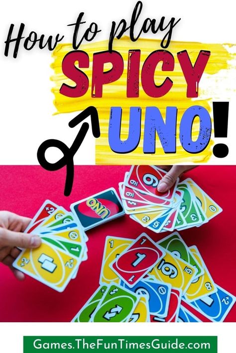 How To Play Spicy UNO - Have you played Spicy UNO yet? It's a clever UNO card game variation that's great to play with lots of people. Spicy UNO rules are similar to regular UNO game rules, with a few (really fun!) twists. Here's how to play Spicy UNO at your next game night. #spicyunorules #unodrinkinggame #unovariations Games To Play With Uno Cards, Uno Game Ideas, Strip Uno Rules, Spicy Uno Rules, Uno Blank Wild Card Ideas, Uno Wild Card Ideas, Uno Game Rules, Uno Card Ideas, Uno Drinking Game