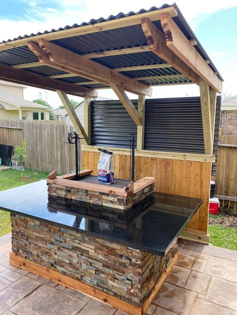 Diy Bbq Area Grill Station Pergolas, Outdoor Covered Grill Area, Bbq Overhang, Bbq Covered Area Grill Station, Covered Grilling Station Outdoor, Bbq Pavilion, Grill Stations, Bbq Shelter, Diy Grill Station