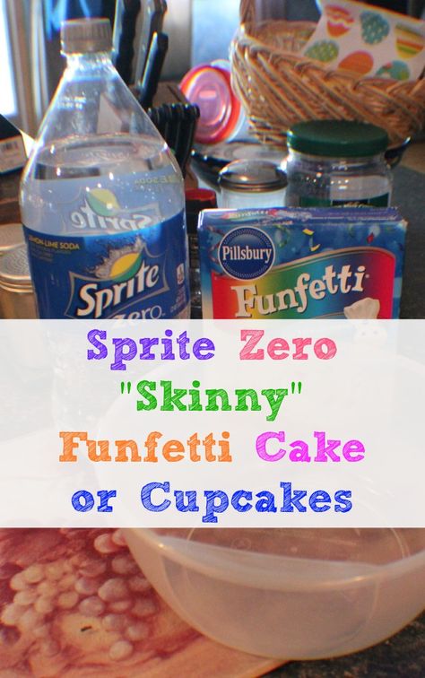 Sprite Zero "Skinny" Funfetti Cake or Cupcakes. So easy and no egg or oil | debtfreespending.com Sprite Cupcakes, Sprite Cake 3 Ingredients, Sprite Cake Recipe, Diet Soda Cake, Funfetti Cake Mix Recipes, Sprite Cake, Sprite Recipe, Diet Sprite, Cake Mix And Soda