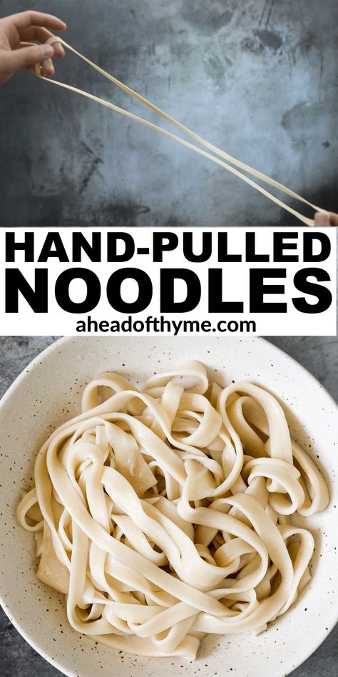 Hand-Pulled Noodles Handmade Noodles Recipe, Pulled Noodles Recipe, Easy Homemade Noodles, Hand Pulled Noodles, Noodles From Scratch, Making Noodles, How To Make Noodles, Homemade Ramen Noodles, Pulled Noodles