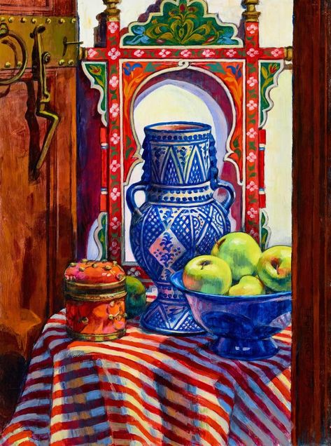 Moroccan Art Painting, Moroccan Painting, Reflection Art, An Apple A Day, Apple A Day, Moroccan Art, Apple A, Acrylic On Paper, By Terry