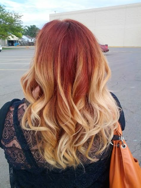 Red And Blonde Hair, Brown Blonde Ombre, Red And Blonde, Fall Blonde Hair Color, Red Ombre Hair, Blond Ombre, Red Blonde Hair, Colored Hair Tips, Ombre Hair Blonde