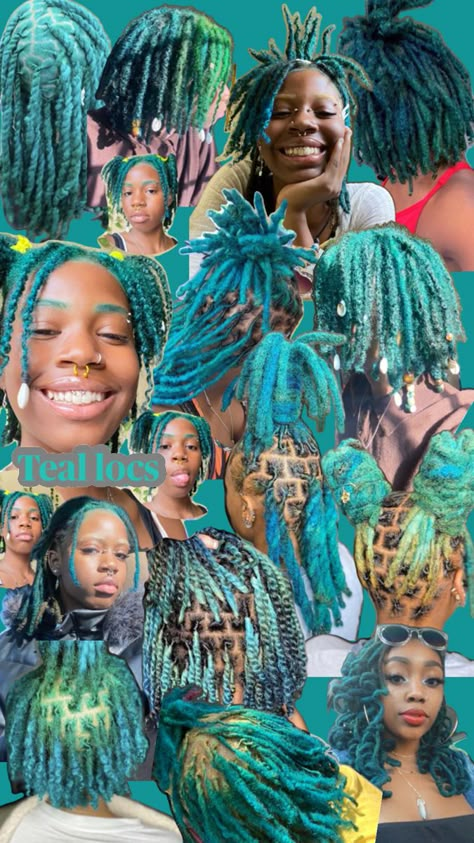 Teal locs Teal Locs, Dyed Locs, Best Hair Dye, Beautiful Black Hair, Cute Hair Colors, Short Locs Hairstyles, Dreadlock Style, Dreadlock Styles, Dyed Hair Inspiration