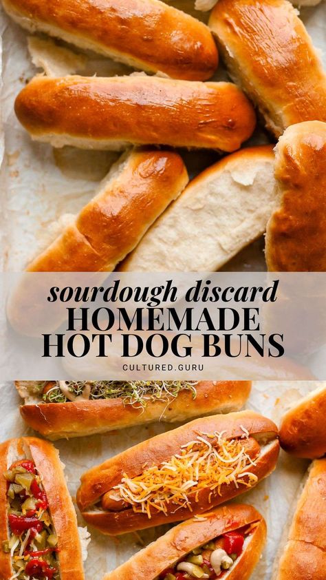 The most delicious, soft, and buttery sourdough hot dog buns you'll ever have! These sourdough discard hot dog buns take about 3 hours to make from start to bake. They're perfect for any summer BBQ. #sourdough #hotdog #grilling #buns Discard Hot Dog Buns, Sourdough Sandwich Buns, Sourdough Recipes With Discard, Sourdough Discard Hot Dog Buns, Sourdough Quick Recipes, Sourdough Discard Buns, Sourdough Hot Dog Buns, Quick Sourdough Discard Recipes, Easy Sourdough Recipes