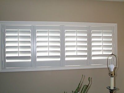 Basement Window Coverings, Basement Window Treatments, Window Above Bed, Bedroom Window Dressing, Shutters Inside, Small Window Treatments, Basement Window, Window Treatments Ideas, White Shutters