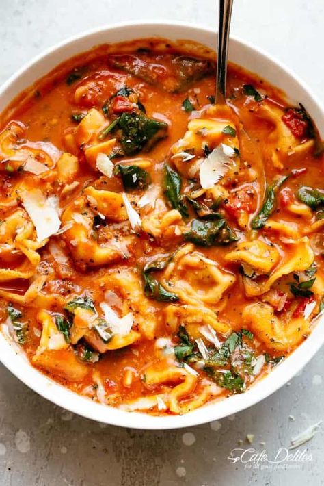 Creamy Parmesan Tomato Tortellini Soup, Chicken Tortalini Soup, Tortellini Soup With Spinach, Best Spinach Recipes, Dinner Soups, Creamy Tomato Tortellini Soup, Creamy Tomato Tortellini, Soup With Spinach, Tomato Tortellini