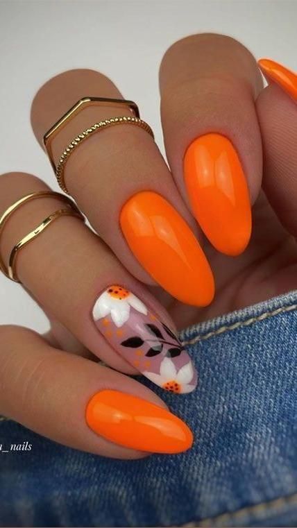 Fresh Orange Almond Gel Nails for Spring 2024 - Top Trendy Mani Ideas Spring Nails 2024 Orange, Summer Nail Ideas Orange, Orange Almond Acrylic Nails, French Tips Oval, Short Orange Nail Designs, Short Square French Tips, Orange Trendy Nails, Gel Nails For Spring, Orange Almond Nails