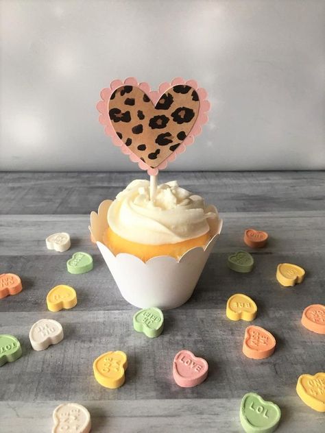 Leopard & Pink Heart Cupcake Toppers Animal Print | Etsy Leopard Birthday, Star Centerpieces, Leopard Party, Heart Cupcakes, Holiday Cupcakes, Bridal Shower Decor, Heart Background, Pink Cupcakes, Cupcake Picks