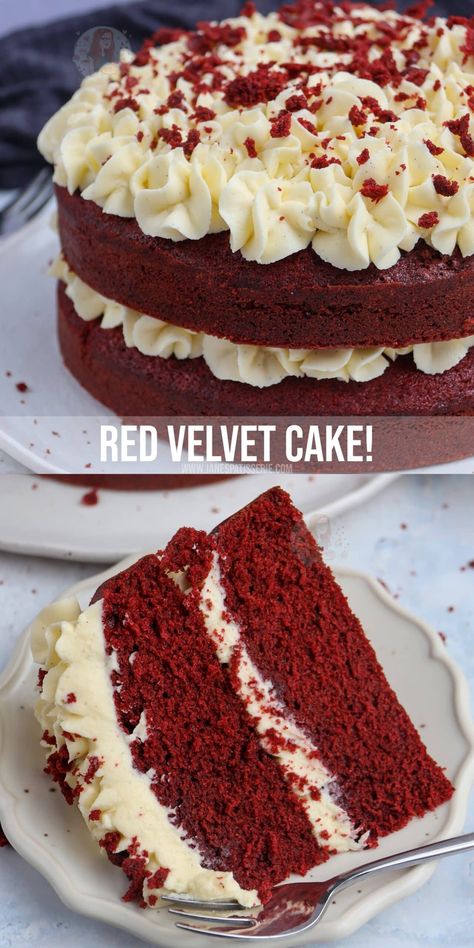 Red Velvet Cake! - Jane's Patisserie Diy Red Velvet Cake, Birthday Cake Ideas Recipes, Red Velvet Recipes Cake, Red Velvet Sponge Cake, Special Cake Recipes, Red Velvet Birthday, Red Velvet Sponge Cake Recipe, Red Velvet Cake Recipes, Red Velvet Recipe