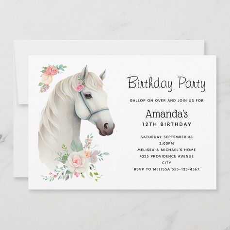 Floral Birthday Invitations, Floral Birthday, Birthday Invite, White Horse, Zazzle Invitations, Boho Floral, Birthday Invitations, Thank You Cards, Thank You