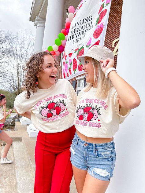 Strawberry Shortcake Bid Day, Zta Bid Day Themes, Strawberry Sorority Theme, Strawberry Big Little Reveal, Strawberry Bid Day Theme, Rush Themes Sorority, Sorority Work Week, Rush Themes, Sorority Themes