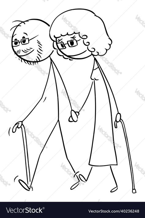 Stick Drawing Couple, Old Couple Sketch, Drawing Of Old Couple, Old Couple Doodle, Old Couple Clipart, Stick Men Drawings, Couple Vector, Woman Cartoon, Boulet Journal