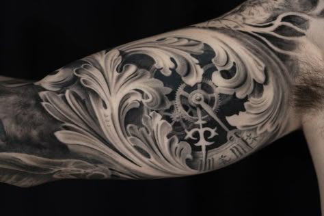 Greek Clock Tattoo, Clock Filigree Tattoo, Mens Filigree Tattoo, Filligree Tattoos, Inside Of Arm Tattoo, Mangas Tattoo, Inner Bicep Tattoo, Filigree Tattoo, Watch Tattoo