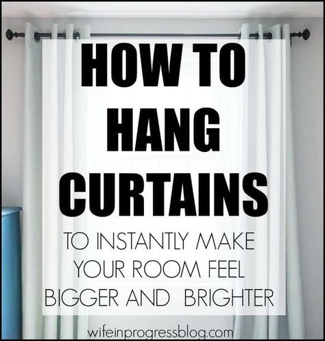 How to correctly hang curtains and drapes to make your room feel bigger and brighter How To Hang Curtains To Make Room Bigger, How High Should Curtains Be Hung, How Far To Hang Curtains From Window, Small Living Room Window Ideas Curtains, Hanging Drapes Ideas, How To Put Curtains, How To Hang Grommet Curtains, Ways To Hang Curtains Without Rod, How To Hang Curtains Properly