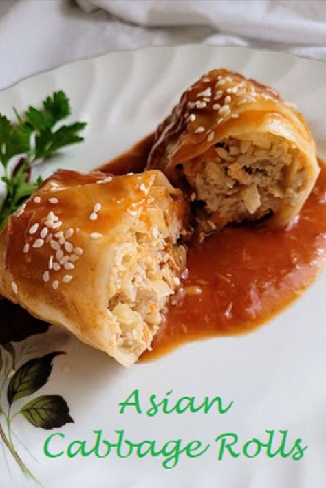 The umaminess is real! 😋 Sweet, spicy, salty and pungent all rolled up together in these Asian-inspired beauties! A twist on the usual Polish, Ukrainian, Romanian, Turkish cabbage rolls... they seem to have a little history everywhere! Who doesn't love a good cabbage roll? Cabbage Rolls Ukrainian, Asian Cabbage Rolls, Turkish Cabbage, Asian Cabbage, Food Recipes Easy, Cabbage Roll, Running Mom, Spicy Tomato Sauce, Cabbage Rolls