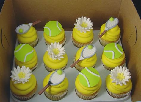 Tennis Theme Cupcakes, Tennis Party Food, Pickleball Cupcakes, Tennis Theme Cake, Tennis Cupcakes, Tennis Decorations, Tennis Birthday Party, Tennis Cake, Wimbledon Party