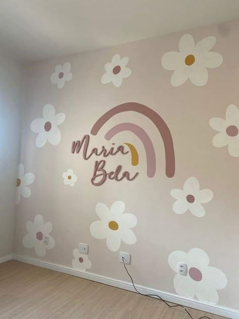 Nursery decor girl- baby girl room decor diy nurseries wall art baby boy room decor accent wall Daisy And Rainbow Nursery, Girly Kids Room, Toddler Girl Room Inspiration, Simple Toddler Girl Room, Flower Bedroom Ideas For Kids, Daisy Bedroom Ideas Kids Rooms, Baby Girl Room Paint Ideas, Toddler Room Paint Ideas, Girly Toddler Room