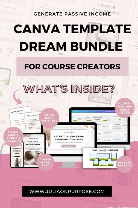 Kick off the new year with your own Online Course! The world needs your course and your expertise. What's keeping you from teaching others, making a difference and generating passive income with something you're passionate about? Start creating your online course today with this done-for-you Course Creator Graphic Bundle! You will save tons of time because all the templates are easily editable and fully customizable with the FREE design tool Canva. Digital Course Design, Social Media Strategy Plan, Sales Template, Interactive Calendar, Online Course Creation, Planner Writing, Online Business Tools, Content Planner, Small Business Planner