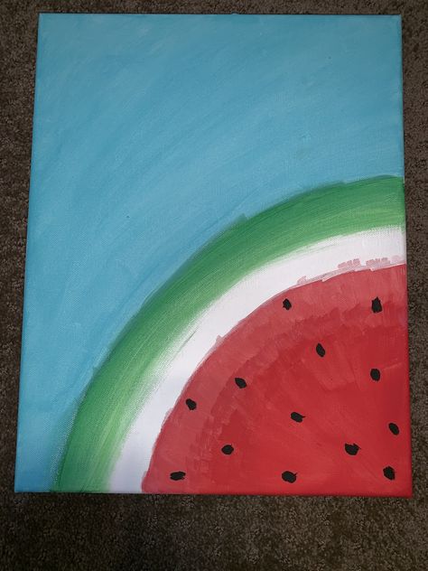 Cute summer watermelon painting 🍉 💙 Painting Ideas On Canvas Summer Easy, Watermelon Painting, Summer Drawings, Paintings Ideas, Simple Acrylic, Summer Painting, Easy Canvas Art, Abstract Art Painting Diy, Summer Watermelon