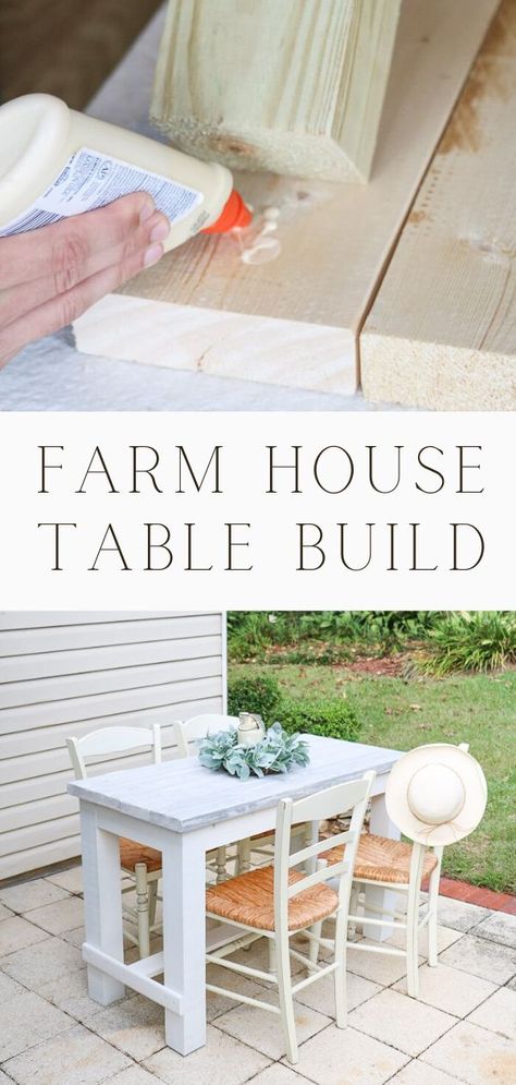 Farm house table build DIY. If you have never built a table before then this is going to be the perfect table to build. Here is a step by step tutorial on how to build a farmhouse table for your dining room, kitchen or patio. This beginner guide is a simple DIY project. This table is a small narrow table but you can adjust the size to a larger one. Lots of pictures and detailed instructions. farm house table plans, farm house table, farmhouse tables to make. How to build a farmhouse table. Small Farmhouse Table, Build A Farmhouse, Square Kitchen Tables, Diy Farm Table, Farm House Table, Small Farmhouse Kitchen, Build A Farmhouse Table, Farmhouse Table Plans, Table Build