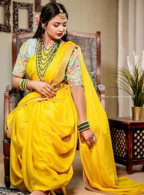 Haldi Outfits, Pre Wedding Photoshoot Outfit, Nauvari Saree, Couple Wedding Dress, South Indian Sarees, Kurta Neck Design, Indian Fashion Saree, Fashion Vocabulary, Indian Bridal Fashion