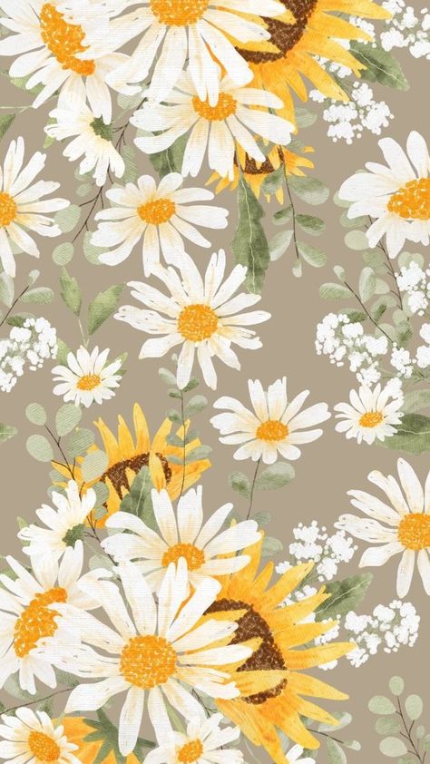 Sunflower And Daisy Wallpaper, Sunflower Aesthetic Wallpaper Iphone, Daisys And Sunflowers, Yellow Aesthetic Flowers, Daisy Wallpaper Aesthetic, Sunflower Wallpaper Aesthetic, Sunflowers Wallpaper, Daisies Wallpaper, Textile Samples