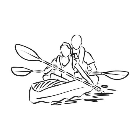 Kayaking Sketch, Kayak Sketch, Kayaking Drawing, Kayak Drawing, Kayak Illustration, Canoe Drawing, Lakehouse Design, Kayak Art, Canoe Slalom