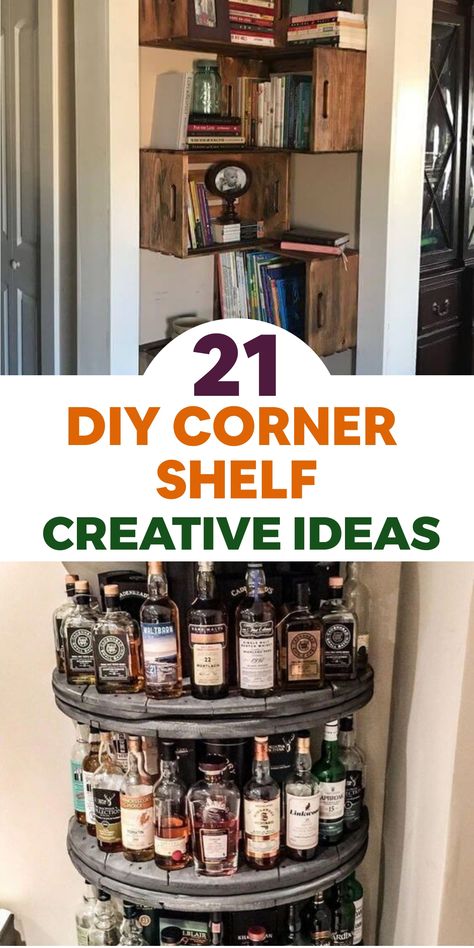 Unleash your creativity by exploring unique and practical DIY corner shelf ideas to maximize your space. Elevate your decor with a sleek floating corner shelf made from reclaimed wood for a modern touch or utilize old wooden crates for a charming rustic look. Transform an unused corner with repurposed old ladder shelves, adding character to your home while maintaining functionality. Embrace these innovative solutions to achieve stylish and organized storage areas in every nook. Let's turn those neglected corners into valuable spaces! Diy Corner Bar, Corner Shelves Diy, Corner Shelving Ideas, Diy Shelves Ideas, Diy Cat Shelves, Diy Corner Shelf, Rustic Corner Shelf, Floating Corner Shelf, Crate Shelves Diy