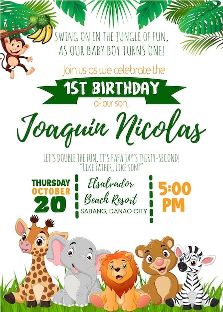 Vector jungle invitation 2 | Premium Vector #Freepik #vector #kids-birthday-invitation #kids-invitation #happy-birthday-invitation #birthday-invitation Jungle Birthday Invitations, Baby Christmas Photography, Jungle Invitations, Kids Invitation, Planet Drawing, Baby Birthday Invitations, Baby Shower Invitaciones, Jungle Birthday, Christmas Photography